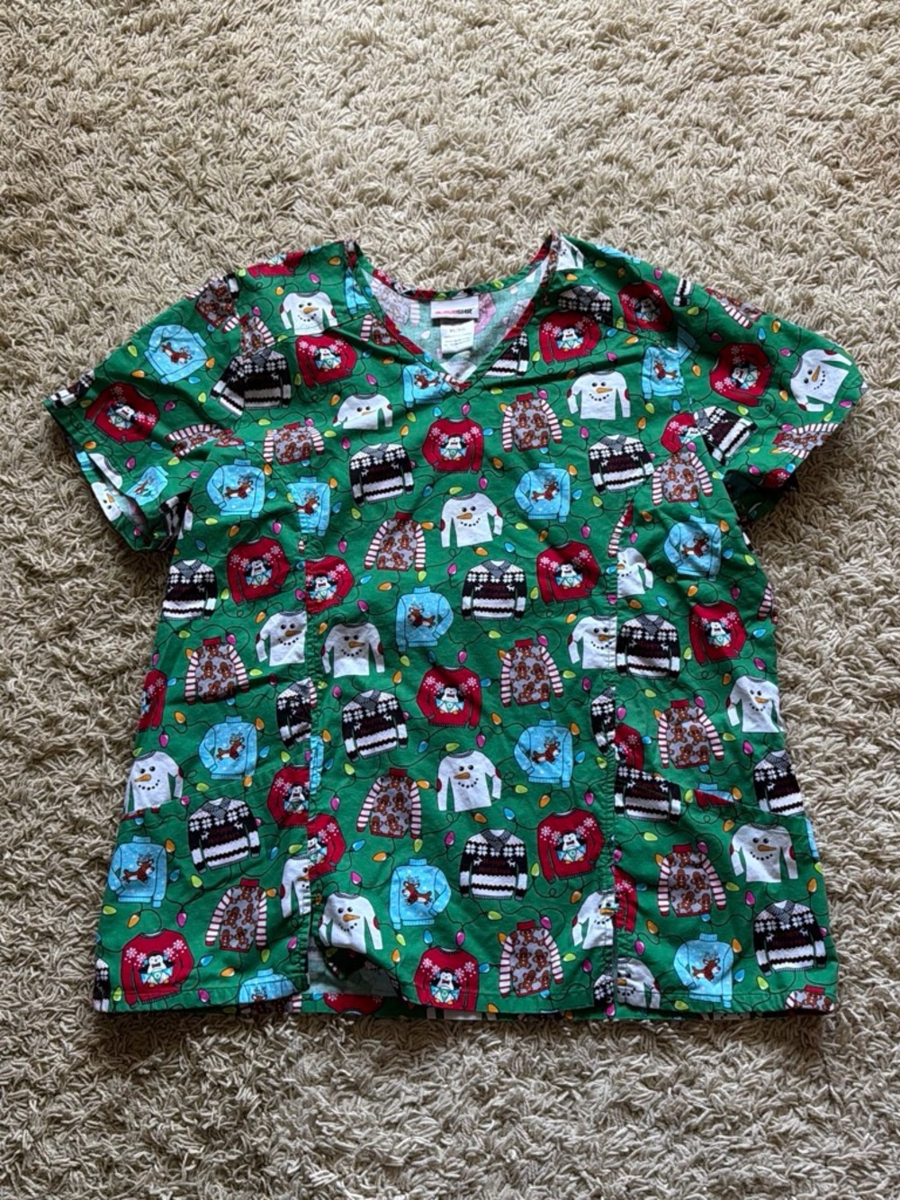 Scrubstar Green Holiday Patterned Scrub Top